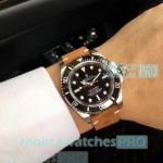 Best Quality Replica Rolex Submariner Black Dial Brown Leather Strap Watch